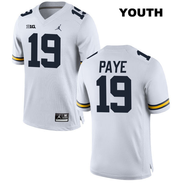 Youth NCAA Michigan Wolverines Kwity Paye #19 White Jordan Brand Authentic Stitched Football College Jersey SO25I61HF